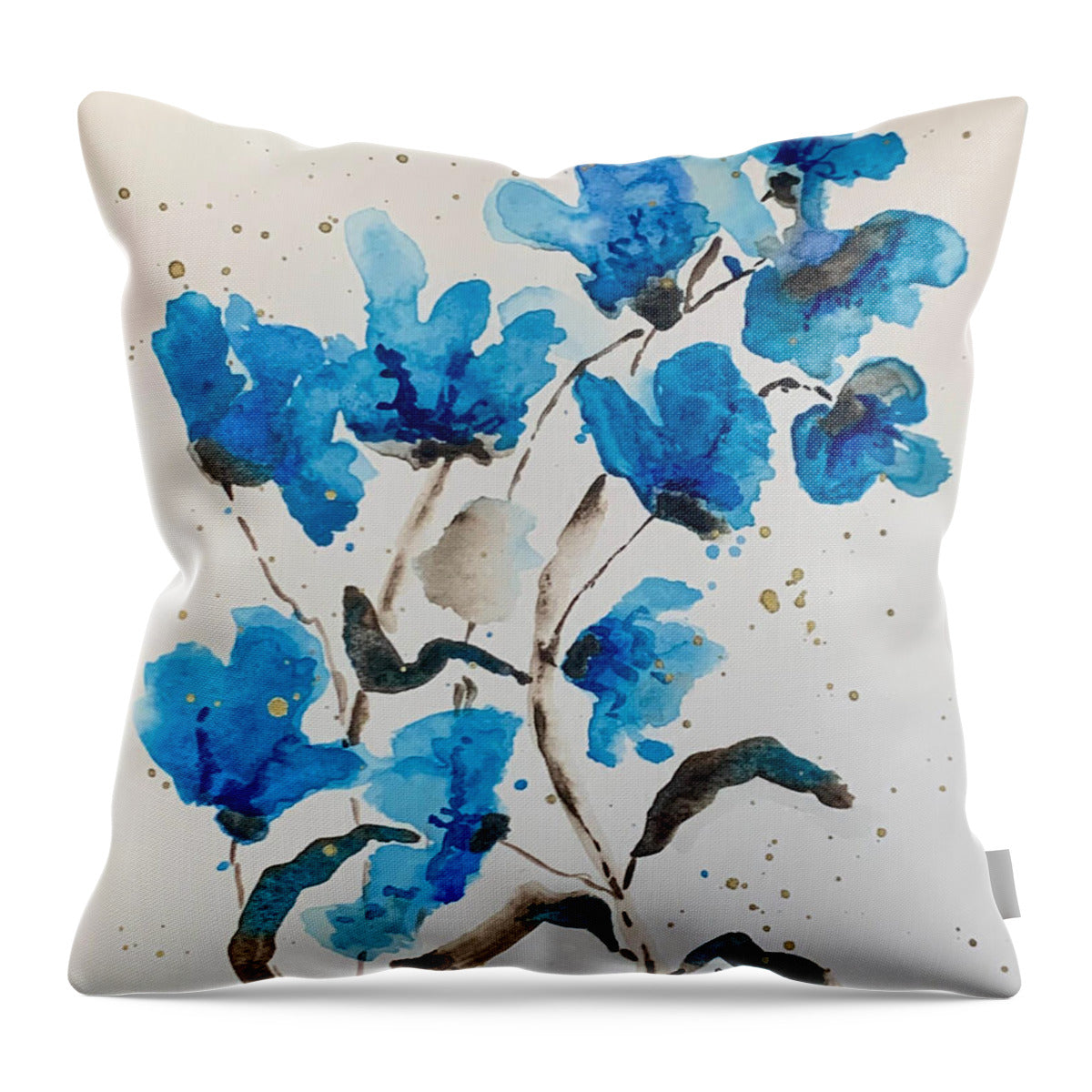 Abstract Blue Floral - Throw Pillow