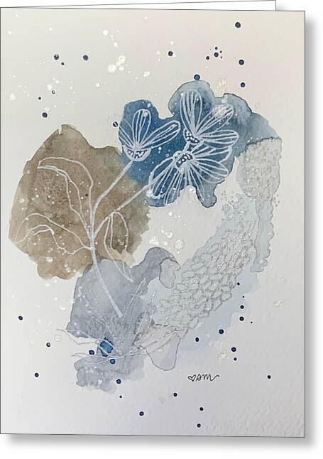 Abstract Blue Floral Watercolor Doodle - Greeting Card