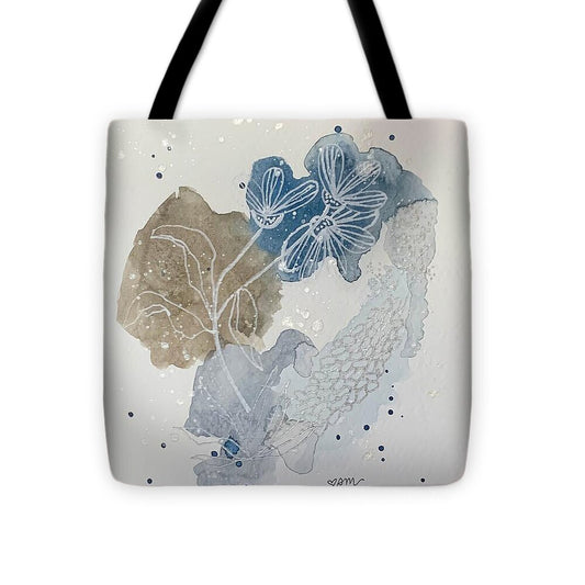 Abstract Blue Floral Watercolor Doodle - Tote Bag