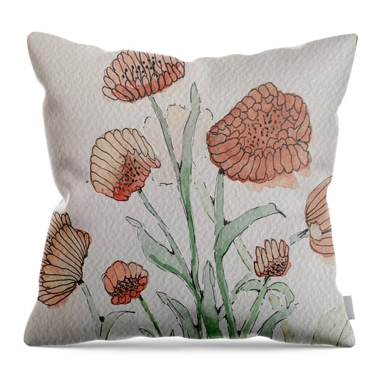 Abstract Coral Floral - Throw Pillow