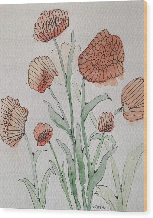Abstract Coral Floral - Wood Print