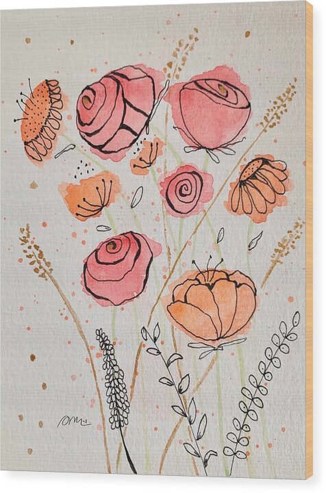Fresh Flowers with Gold - Wood Print