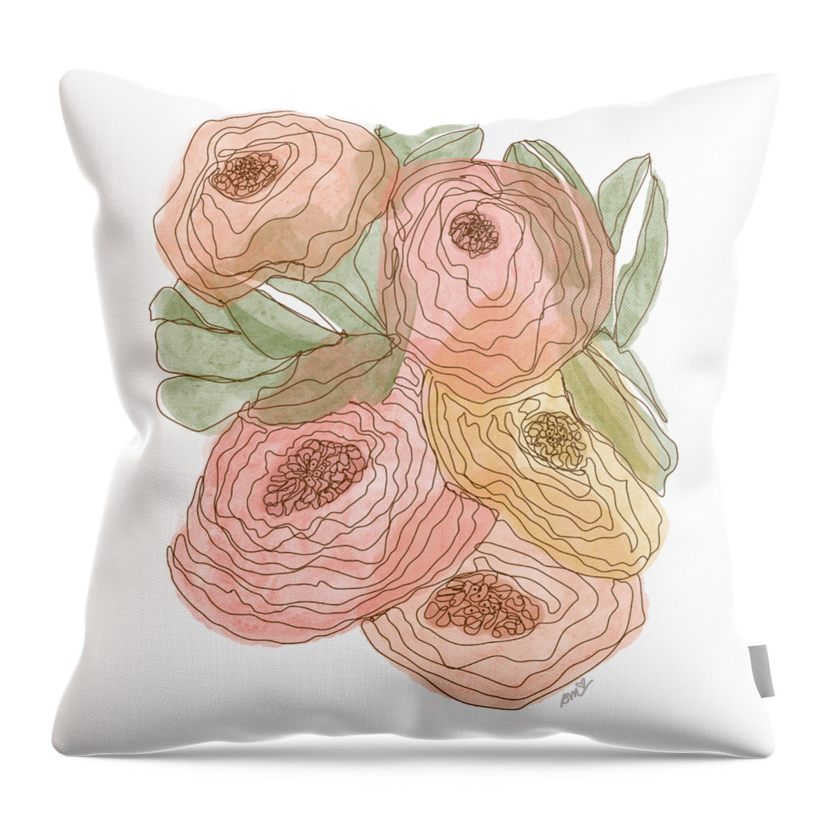 One Line Floral - Throw Pillow