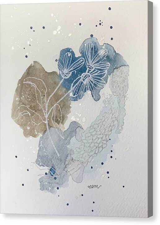 Abstract Blue Floral Watercolor Doodle - Canvas Print