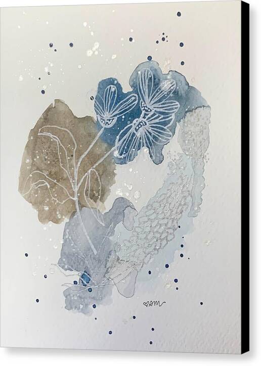 Abstract Blue Floral Watercolor Doodle - Canvas Print