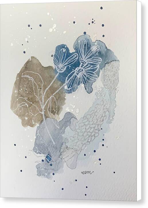 Abstract Blue Floral Watercolor Doodle - Canvas Print