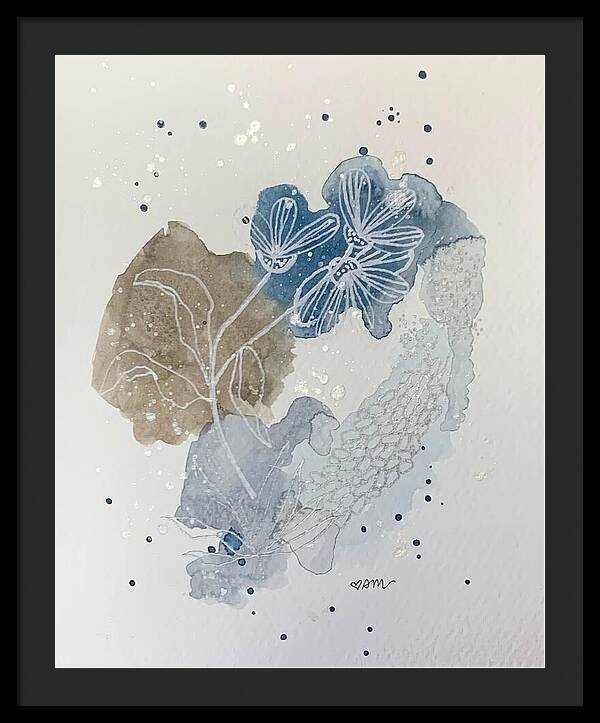 Abstract Blue Floral Watercolor Doodle - Framed Print