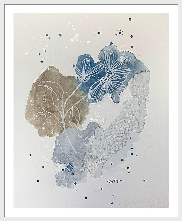 Abstract Blue Floral Watercolor Doodle - Framed Print