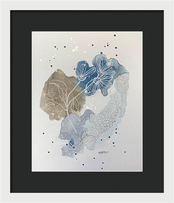 Abstract Blue Floral Watercolor Doodle - Framed Print