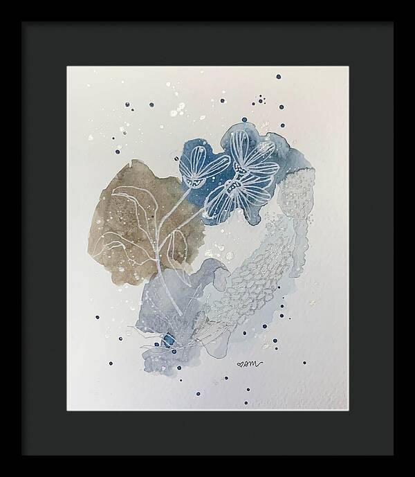 Abstract Blue Floral Watercolor Doodle - Framed Print