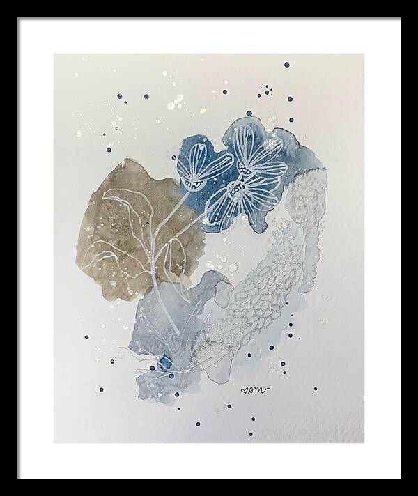 Abstract Blue Floral Watercolor Doodle - Framed Print