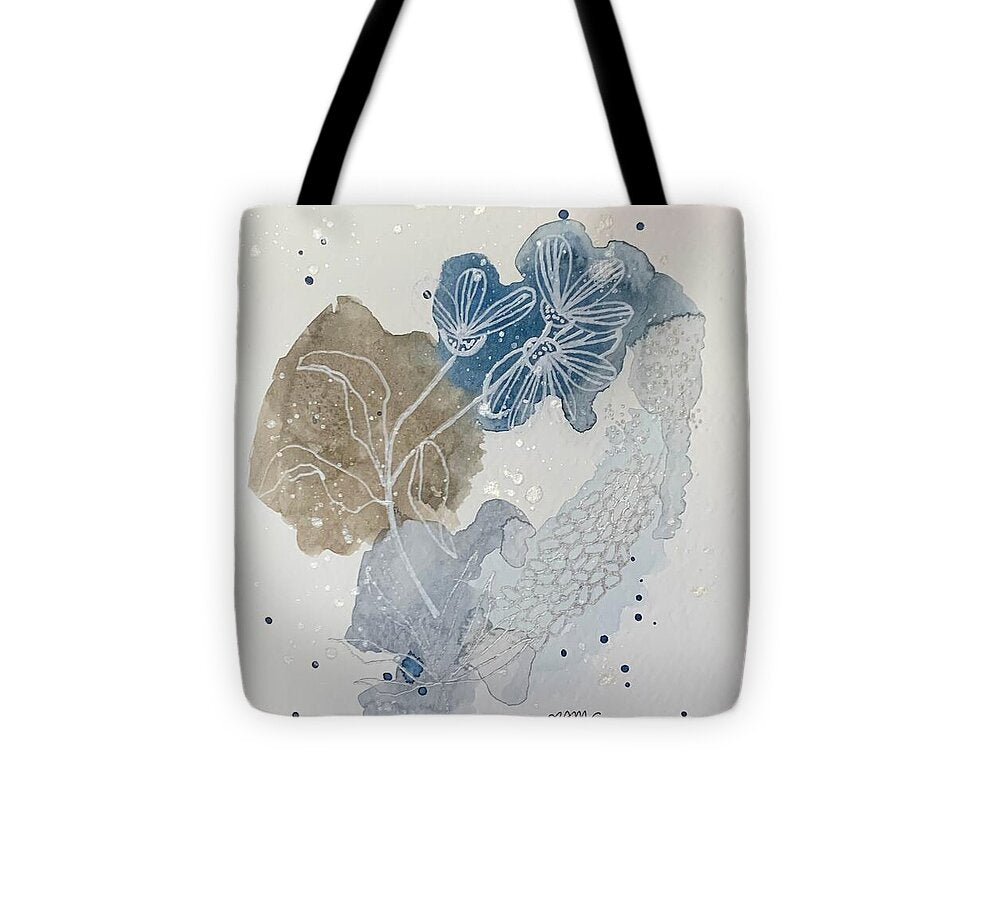 Abstract Blue Floral Watercolor Doodle - Tote Bag
