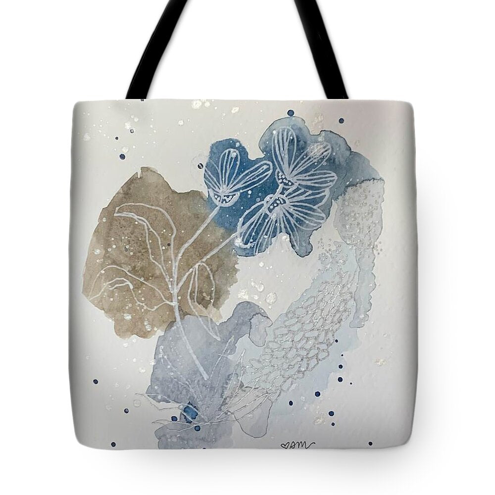 Abstract Blue Floral Watercolor Doodle - Tote Bag
