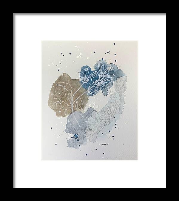 Abstract Blue Floral Watercolor Doodle - Framed Print
