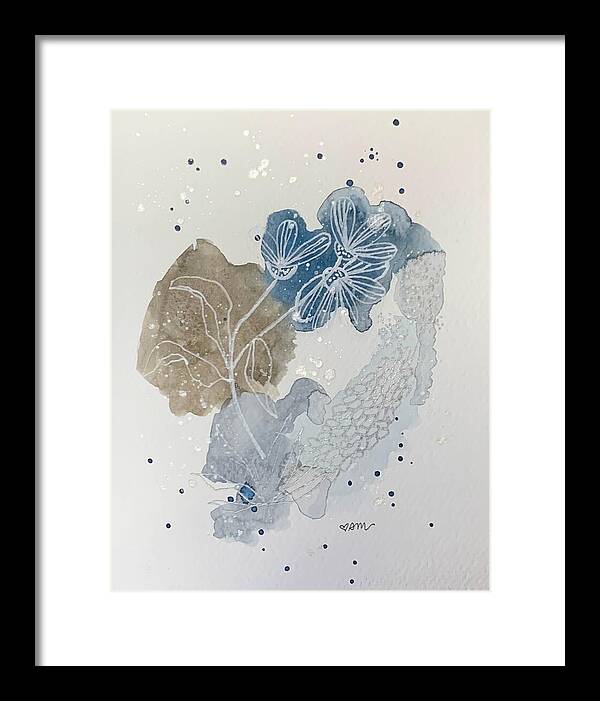 Abstract Blue Floral Watercolor Doodle - Framed Print