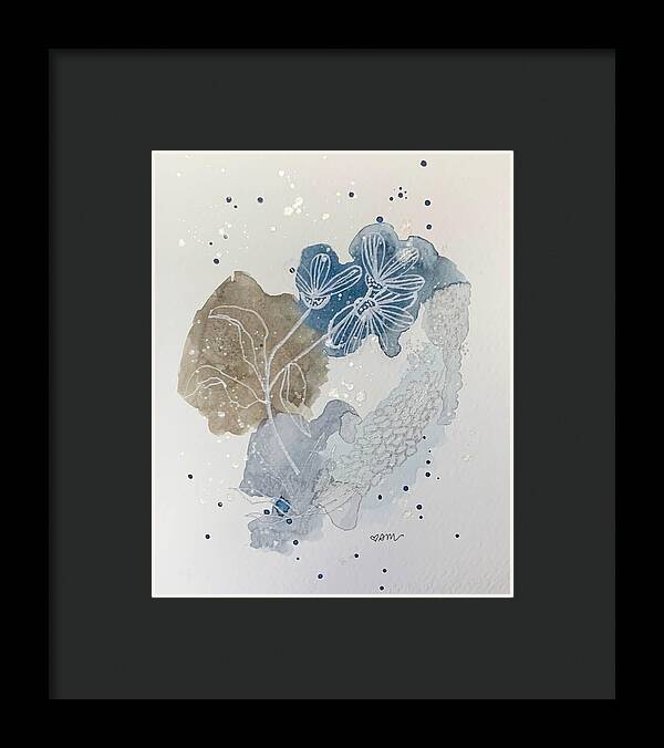 Abstract Blue Floral Watercolor Doodle - Framed Print