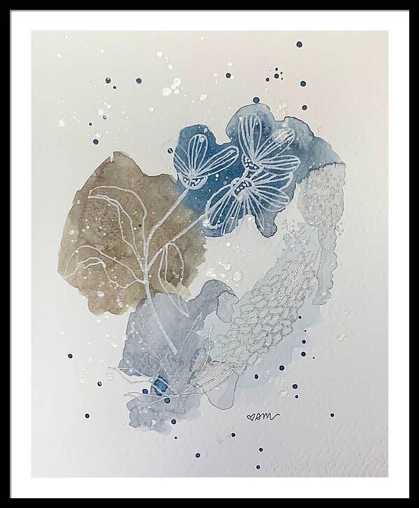 Abstract Blue Floral Watercolor Doodle - Framed Print