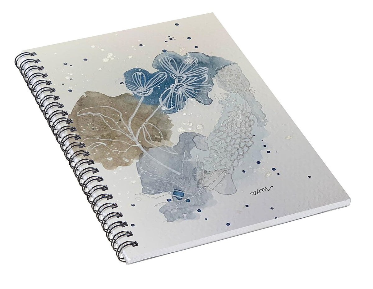 Abstract Blue Floral Watercolor Doodle - Spiral Notebook