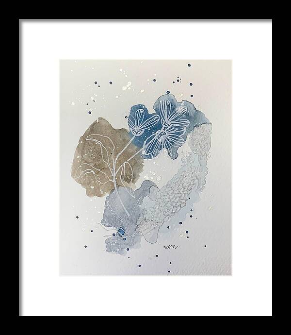 Abstract Blue Floral Watercolor Doodle - Framed Print