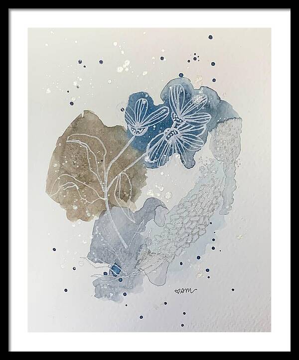 Abstract Blue Floral Watercolor Doodle - Framed Print