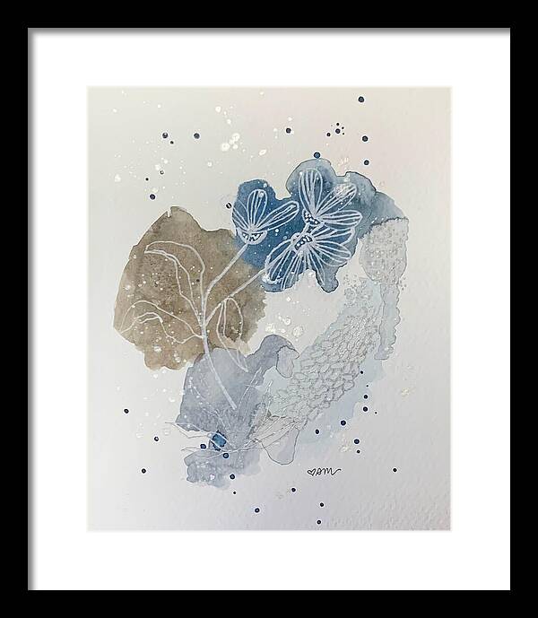Abstract Blue Floral Watercolor Doodle - Framed Print