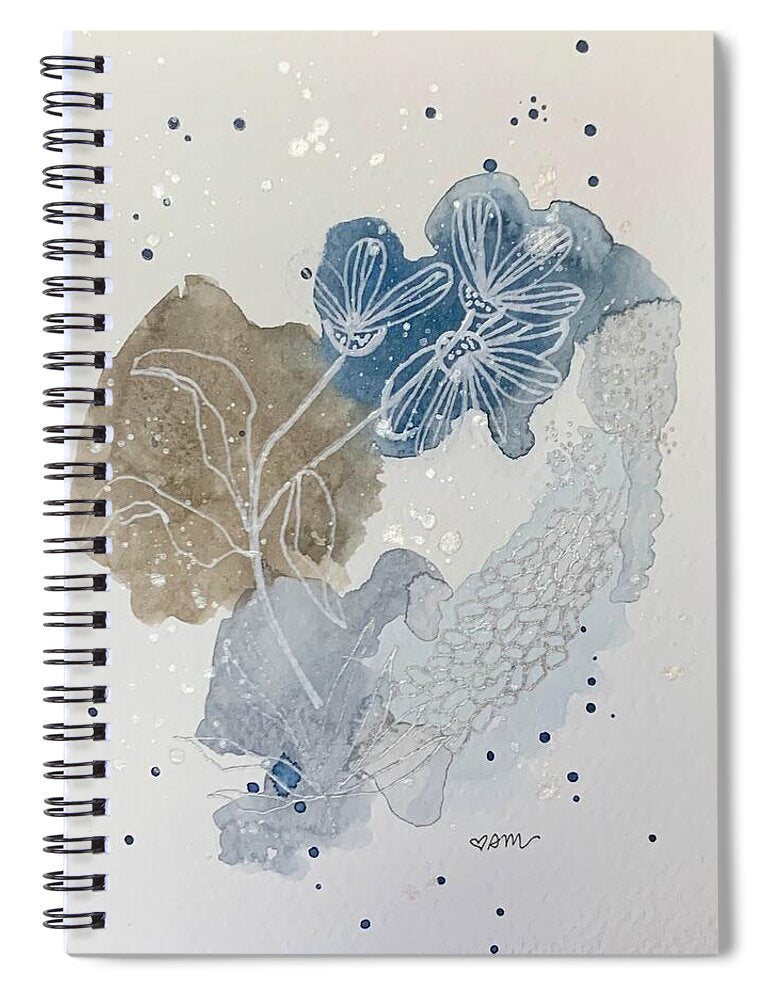 Abstract Blue Floral Watercolor Doodle - Spiral Notebook