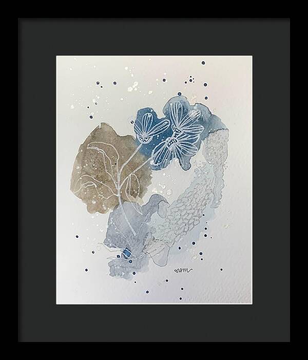 Abstract Blue Floral Watercolor Doodle - Framed Print