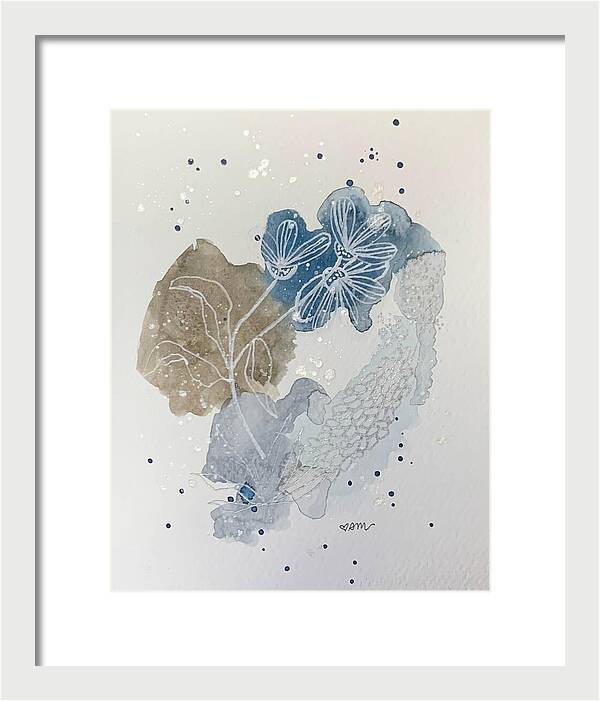 Abstract Blue Floral Watercolor Doodle - Framed Print