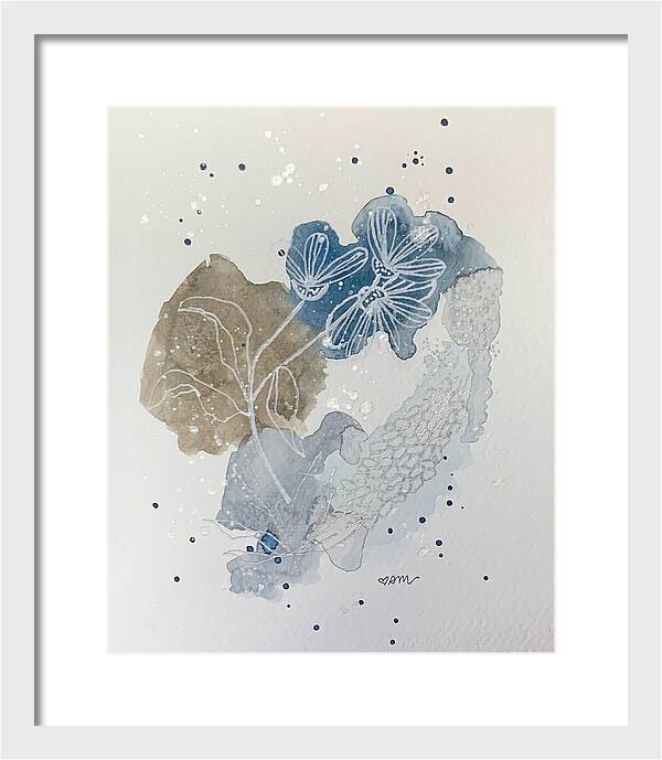 Abstract Blue Floral Watercolor Doodle - Framed Print