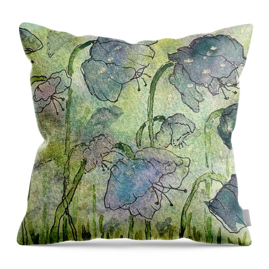 Blue Flowers in a Meadow - Throw Pillow