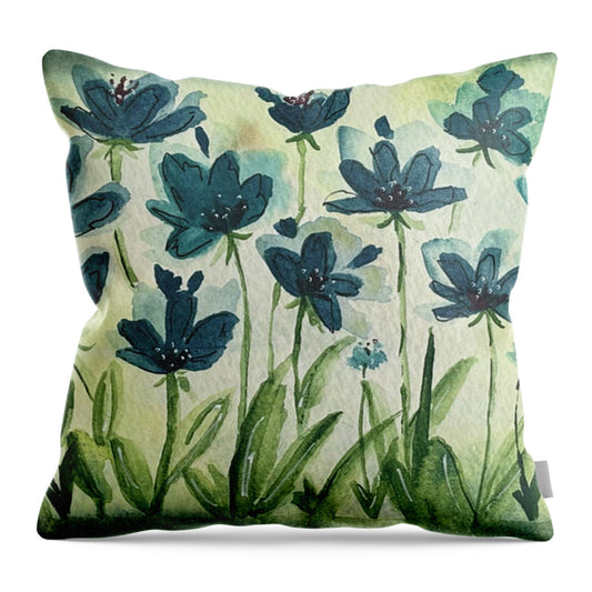 Field of Blue Flowers - Throw Pillow