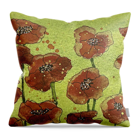 Field of Red Poppies - Throw Pillow