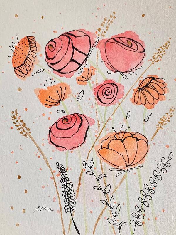 Fresh Flowers with Gold - Art Print