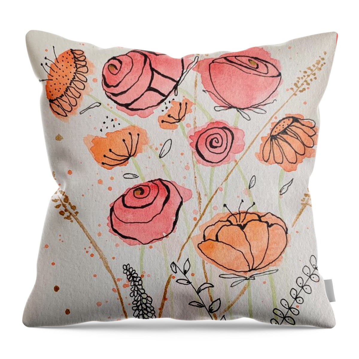 Fresh Flowers with Gold - Throw Pillow