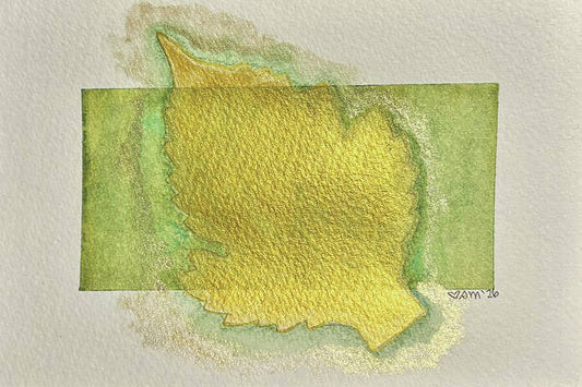 Golden Leaf on Green Background - Art Print