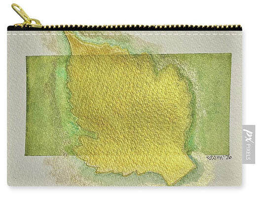 Golden Leaf on Green Background - Zip Pouch