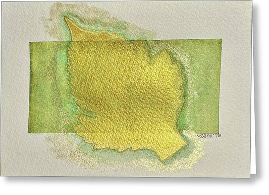 Golden Leaf on Green Background - Greeting Card