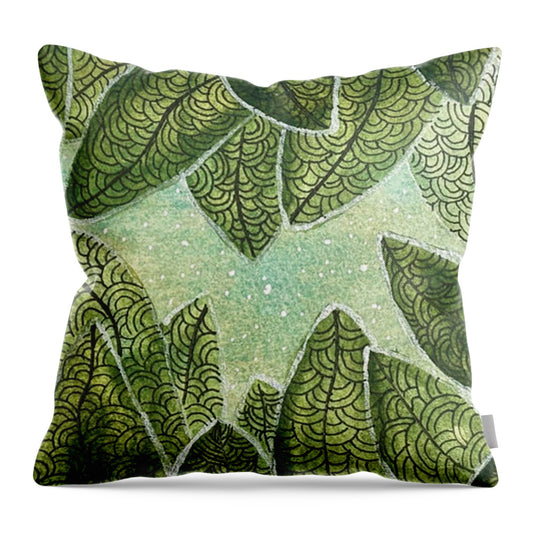 Intricate Green Leaf Pattern - Throw Pillow