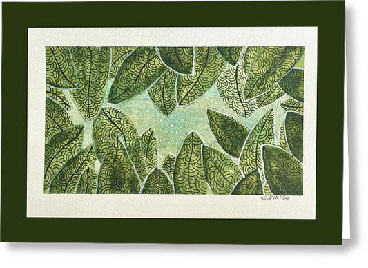 Intricate Green Leaf Pattern - Greeting Card