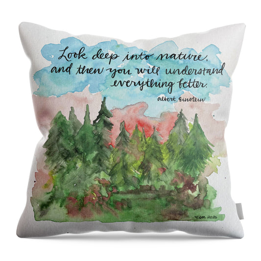 Nature Quote and Forest Scene - Throw Pillow