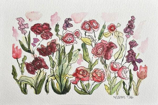Pink Garden Watercolor - Art Print