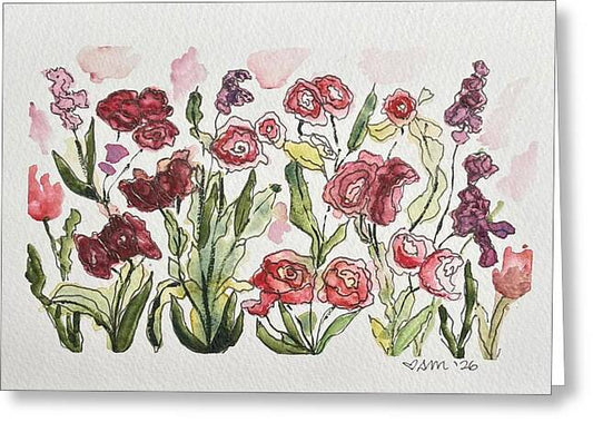 Pink Garden Watercolor - Greeting Card
